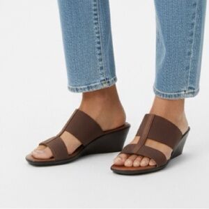 Italian Shoemakers leather elastic strap Wedge Slide Sandals Made in Italy